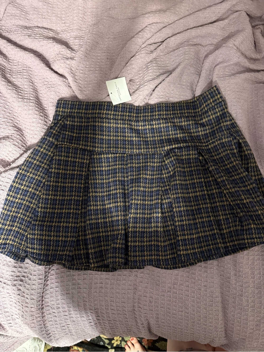 Womens Navy and Mustard Plaid A-Line Skort
